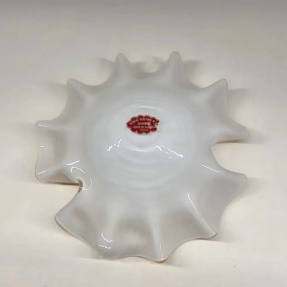 Vintage Murano Gold Aventurine Art Glass Ruffled Bowl Italy